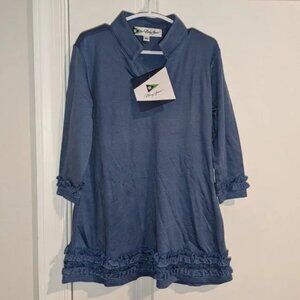 *3 FOR $9* NEW Navy Jane Solid Jacqueline Long Sleeve Knee Length Ruffled Dress